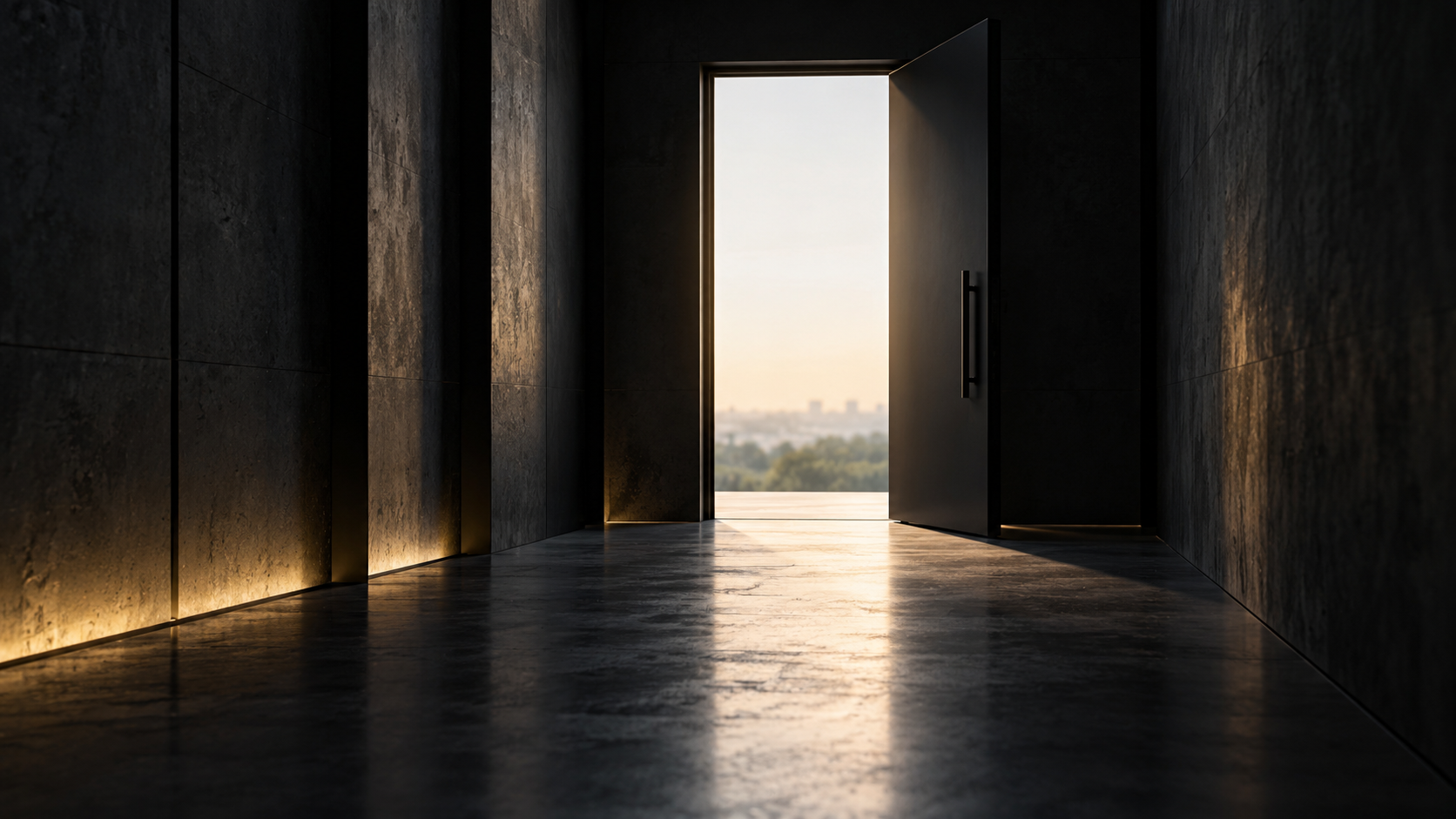 A person standing at the edge of a path looking toward an open horizon
